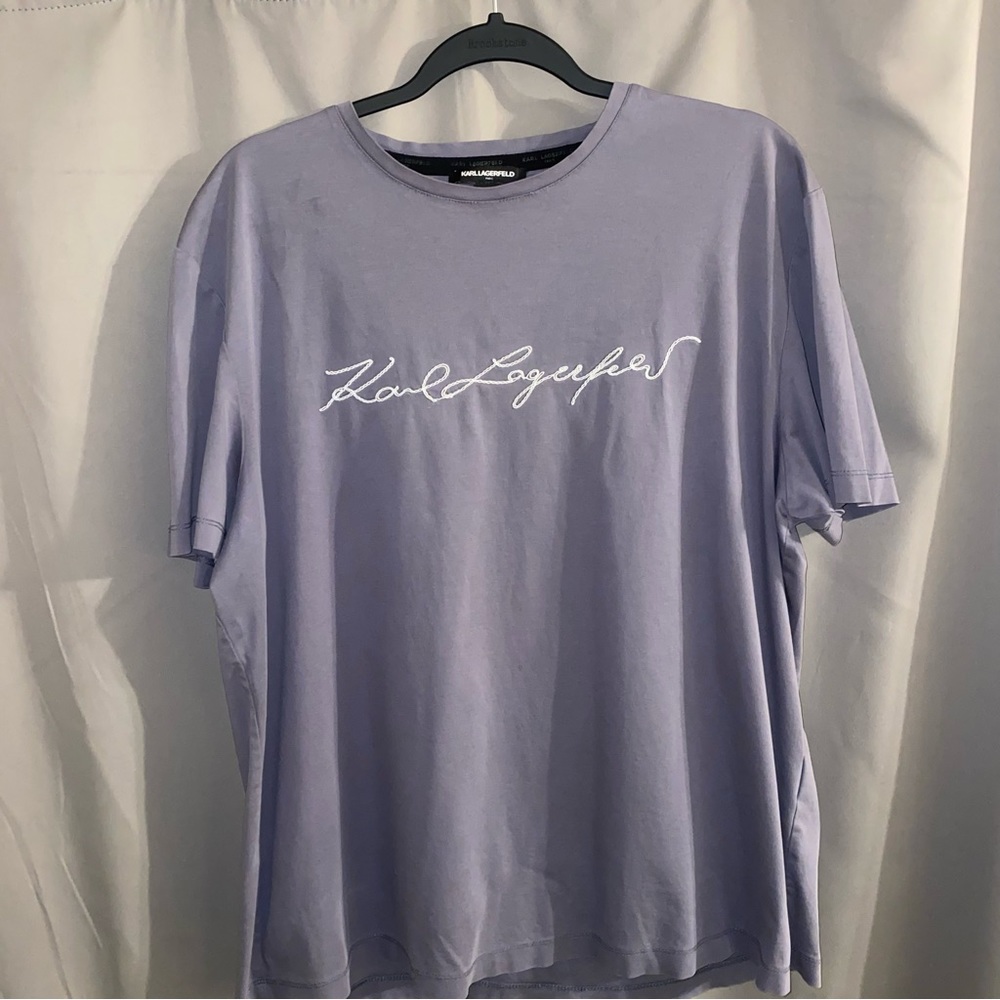 Karl Lagerfeld Gray Tee Shirt Embroidered Logo Cursive